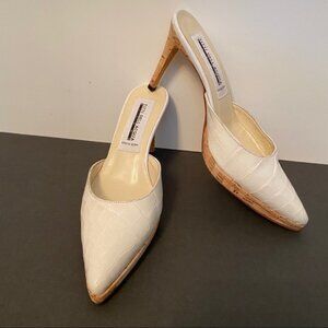 Titti Dell ‘Acqua SHOES Mules white leather Croc look heels Italy